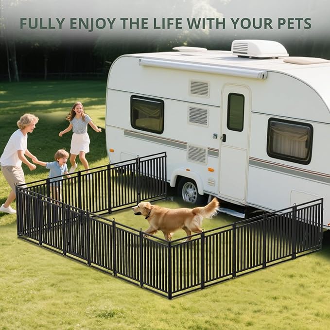 Dog Fence Outdoor Indoor, 47 Inch Height 40 Panels Dog Playpen for Large/Medium/Small Dogs Metal Dog Pen for Yard Camping and RV | Black-Silver