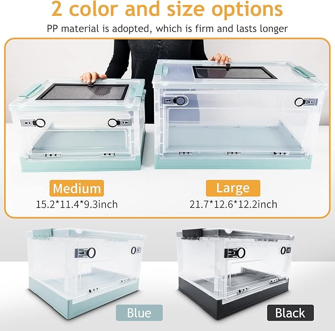 RunDuck Travel Portable Foldable Terrarium Kits for Reptiles -Heat-Resistant Material, Easy to Move with Wheels, Includes Plant, Feeding Bowl, and Carpet for Snakes, Lizards, Tortoises, and Leopard