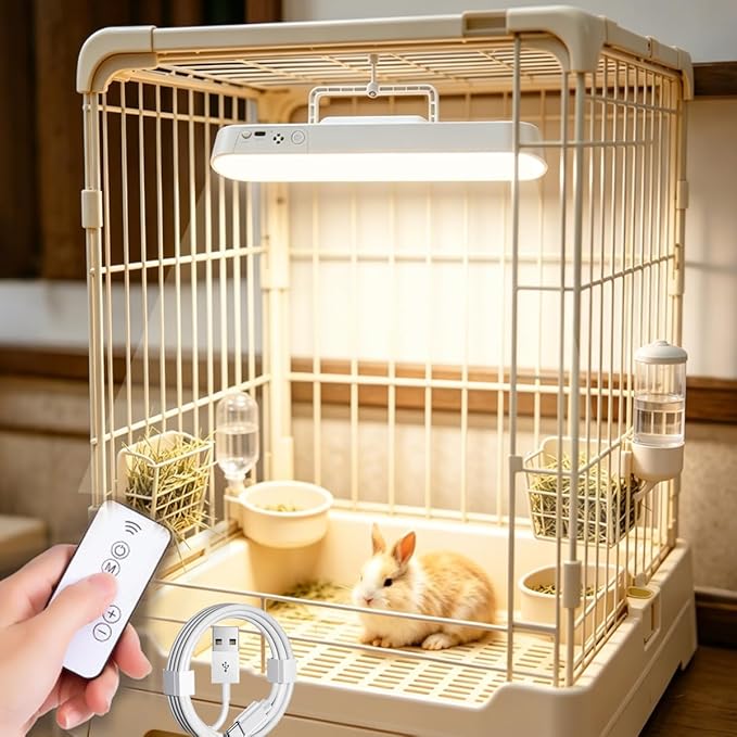LED Pet Cage Light with Remote Control, Dimmable Rabbit Cage Lamp with Timer, 3 Color Temperatures for Bunny Hamster Guinea Pig