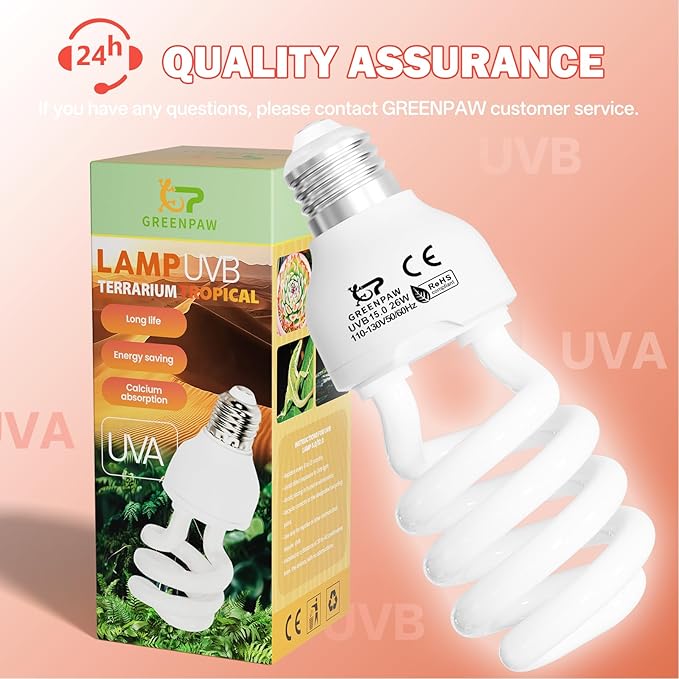 UVB Light for Reptiles 15.0: 26W UVA UVB Reptile Light Bulb for Intense Desert Species - Reptile UVB Light Terrarium Compact Fluorescent Lamp for Reptile and Amphibian with Free UV Sensor Card