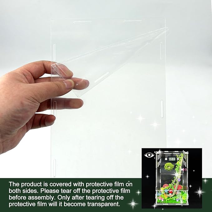 Jumping Spider Enclosure,DIY Insects Habitat,Small Reptile Terrarium Glass House Accessories Set,with Temperature and Humidity Detector Water Feeder Platform Hide,5.5“x5.5”x9.5“ (Luminous Mushrooms)