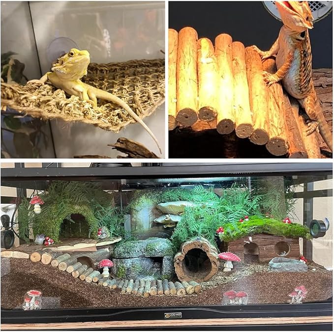 Large Bearded Dragon Tank Accessories, Natural Adjustable Reptile Climbing Toys Bendable Bridge, Reptile Habitat & Hermit Crabs Habitat Decor with Climbing Hammock Toys for Hermit Crab, Lizard, Snake