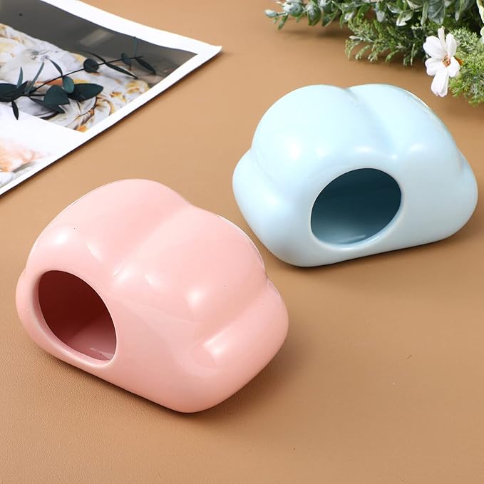 Mipcase Hamster House Ceramic Hamster Hideout, 2Pcs House Summer Cooling Hideaway Cloud Shape Small Animal Beds for Chinchilla Guinea Pig Summer Nest
