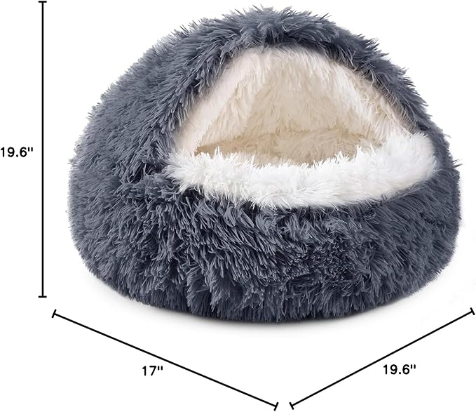 NOYAL Round Hooded Donut Dog Bed for Small & Medium Pets - Plush Fluffy Anti-Anxiety Cat Cave Bed with Cover