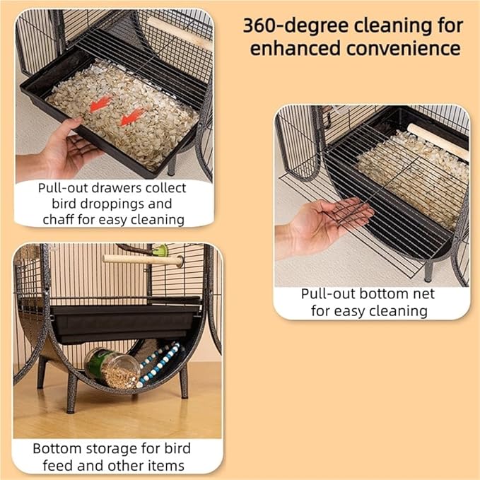 Elegant Large Bird Cage with Support Legs, Metal Birdcage with Accessories, 39.4in Luxury Parrot Aviary for Lovebirds, Cockatiels, Grey Parrots(Black)