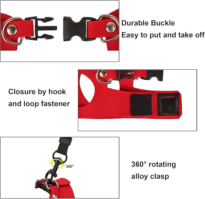 ADOGGYGO Bearded Dragon Harness Leash Set- 3 Size Pack Lizard Harness, Lizard Reptile Walking Leash Harness for Bearded Dragon Lizard Reptiles (Red)