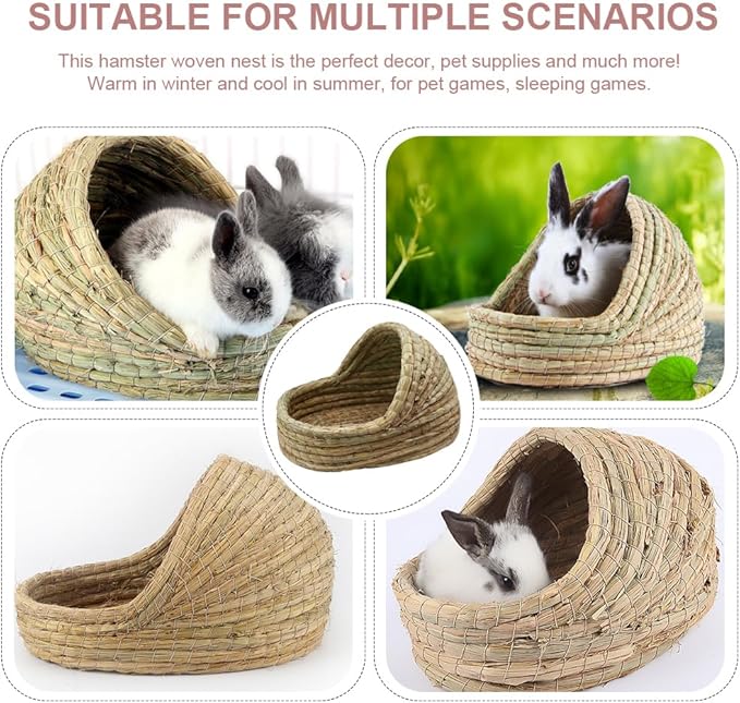 NOLITOY Rabbit Nest Rabbit Grass Bed Bedding House Bunny Grass Hamster Habitat Dwarf Hamster Cage Hamgers Mat Woven Mat Critter Cage Cava Bunny s Straw Chew