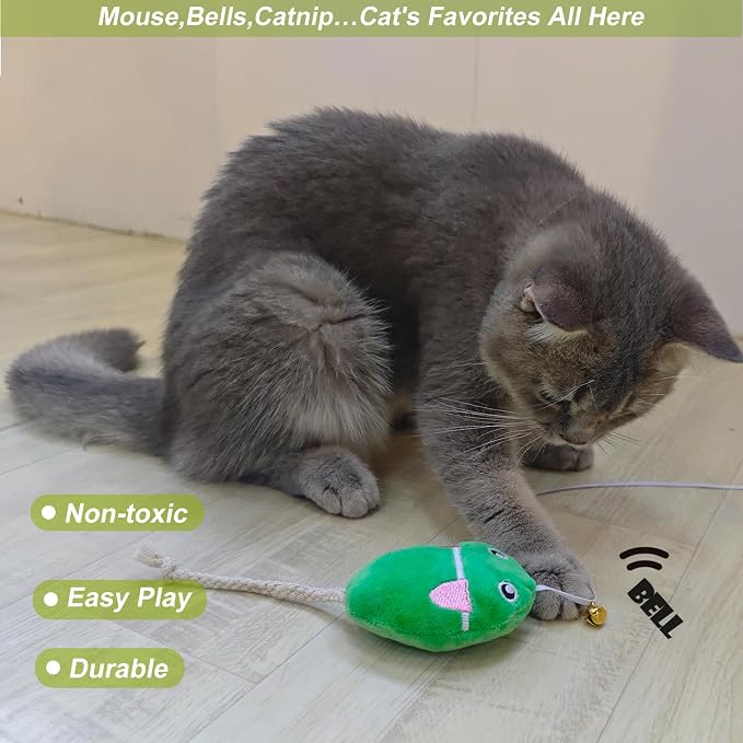 Interactive Cat Toy Wand with Catnip Mouse, Cat Teaser Wand Rainbow String for Bored Indoor Adult Cats and Kittens (2 Pack Mouse) - Image 6