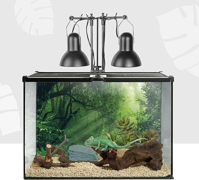 BETAZOOER Reptile Dual Lamp Stand Metal Adjustable Heating Lamp Holder Light Fixture Retractable Ideal for Reptile Glass Terrarium Amphibians/Terrestrial Invertebrates Vivarium