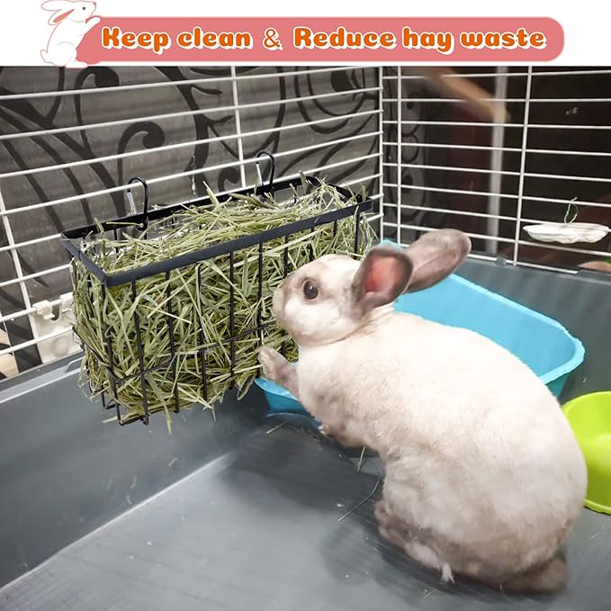 2PCS Rabbit Hay Feeder,Bunny Hay Feeder Rack with Metal Frame for Guinea Pig Chinchilla,Large Heavy-Duty Hay Holder Feeders for Rabbits Guinea Pigs, Small Animal Cage Accessories