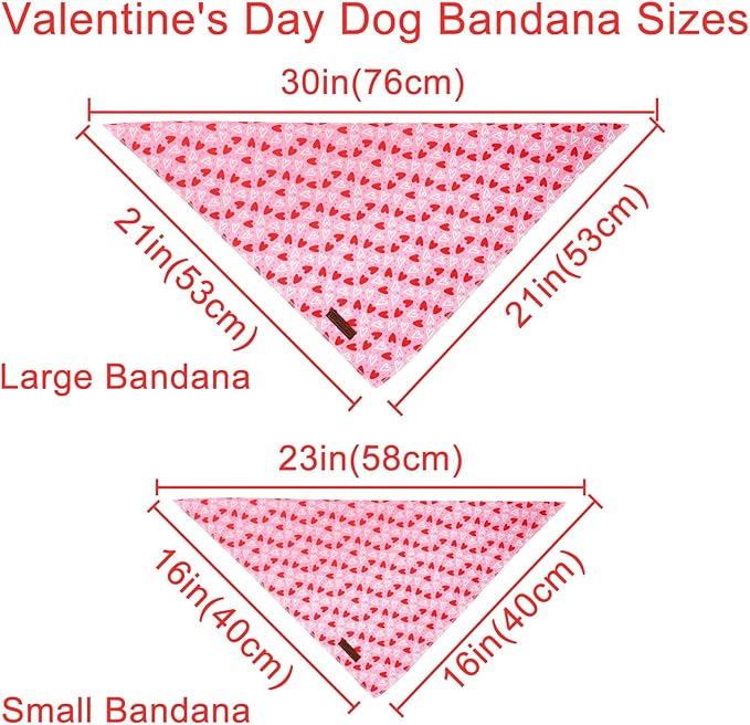 Valentine’s Dog Bandana, UP URARA PUP Valentine Triangle Bid Red Love Heart Scarf for Girl Boy Small Medium Dogs or Cats, Adorable Puppy Wedding & Valentine’s Bandana, Sweat Cotton Pet Kerchief,L