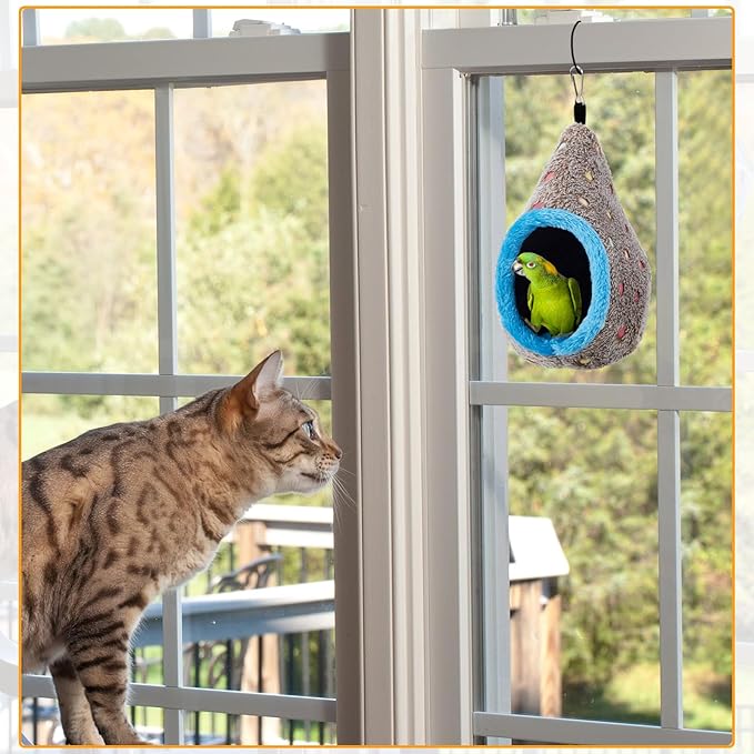 Suzile 2 Pcs Bird Parrot Nest Hammock for Cage Winter Warm Bird Nest House Hanging Plush Hammock Shed Hideaway Cave Hut Toy Hideout House for Lovebird Parrots Parakeets Cockatiel, 2 Colors