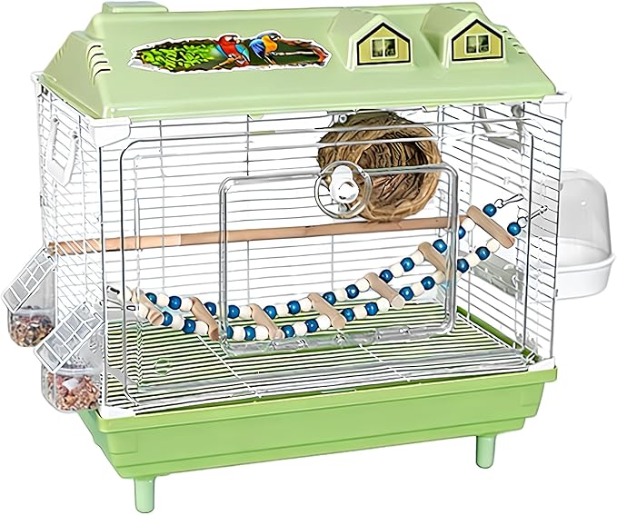 Portable Bird Cage - Clear Parakeet and Cockatiel Carrier, with Wooden Pole Bird Cage for Indoor Use, Easy Clean Design, Birds Accessory, Lovebird Finches Cockatoo Conure Macaws