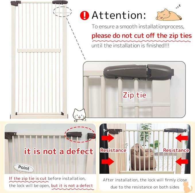 Lumizone Extra Tall Cat Gate 61.02" High Pressure Mounted Extra Wide 30.12"-38.38" (17Sizes) 1.37" Gap No Drilling Auto-Close Tall Pet Gate for Dogs (Cream, 30.12"-38.38" W)