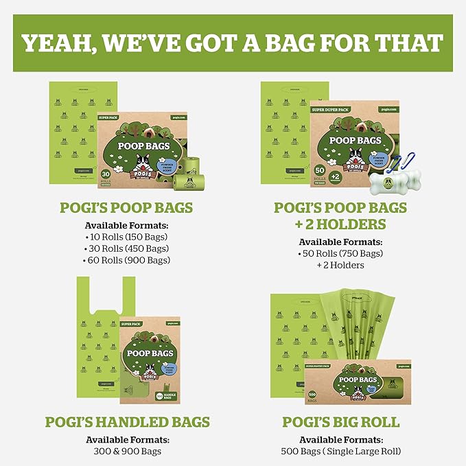 Pogi’s Dog Poop Bags with Handles – Extra-Thick, Leak-Proof, Large, Unscented, 900-Count