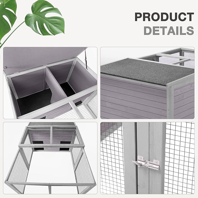 Chicken Coop Large Wooden Rabbit Hutch Indoor Outdoor with 2 Living House ANG PVC Layer for Chicken, Hutch, Ducks