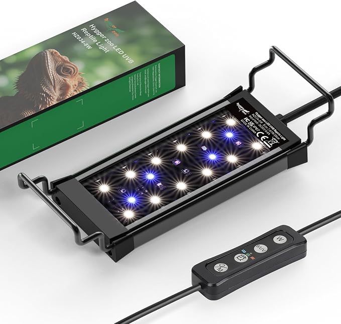 8W LED UVB Light for Reptiles Terrarium Light Extendable Reptile Tank Light with Controller &Dimming and 5 UVI Modes Full Spectrum Brilliant White Blue Red Lights for Bearded Dragon, Gecko