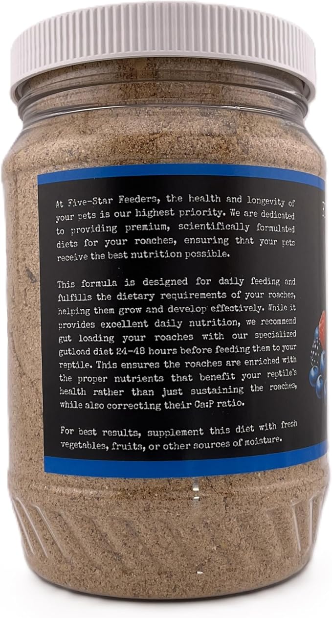 Roach Chow – Berry Flavored Daily Balanced Diet for Dubia Roaches and Feeder Insects – 10 oz Plastic Jar