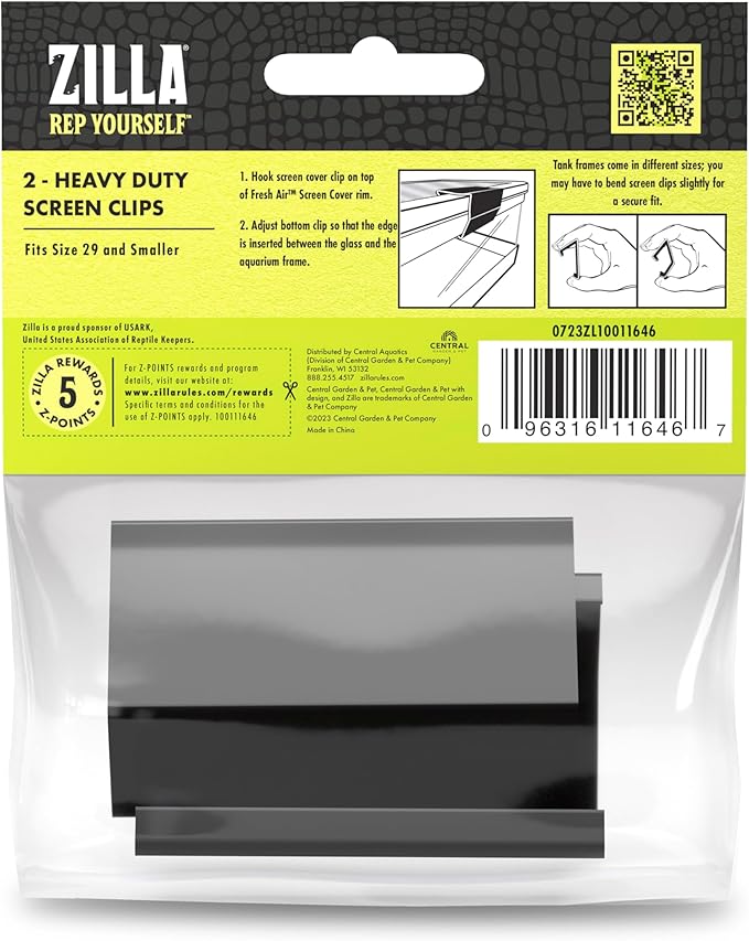 Zilla Heavy Duty Screen Clips, Secures Screen Covers to Terrarium, Fits Size 5 to 29 G, 2 pack, Small