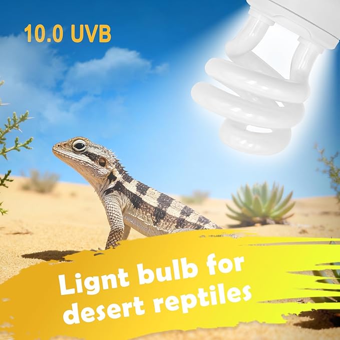 UVB Reptile Light, 10.0 15W UVA UVB Light for Reptiles, Spiral Compact Fluorescent UVB Bulb for Bearded Dragons Tortoise Lizards and Snakes
