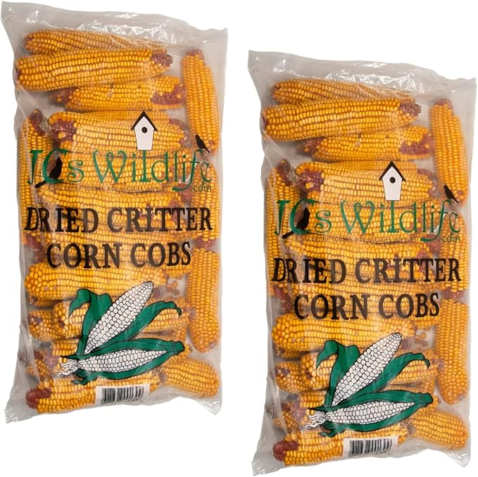 JCs Wildlife Dried Corn on the Cob for Wildlife, Natural Feed for Squirrels, Deer, Raccoons, Rabbits, Ducks, Geese & Backyard Critters, Breathable Packaging, 14 lb Bags (2 Packs)