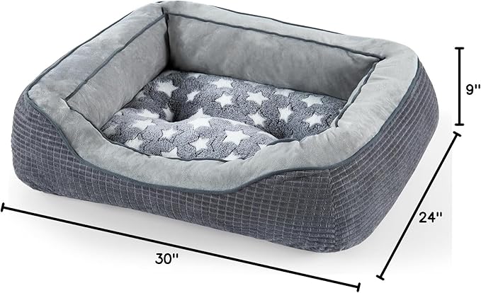 SIWA MARY Dog Beds for Small Medium Large Dogs & Cats. Washable Pet Bed, Orthopedic Dog Sofa Bed, Soft Calming Sleeping Warming Puppy Bed (Star-Grey, Large-(30āāx 24āāx 9āā))