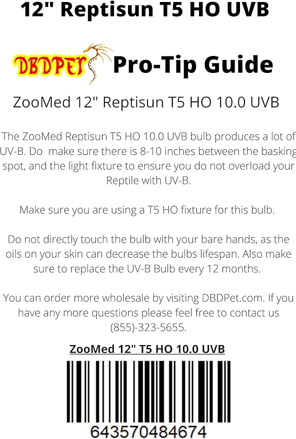 DBDPet 's Bundle with Zoomed Reptisun 12" 10.0 UV-B T5HO 15w - Includes Attached Pro-Tip Guide
