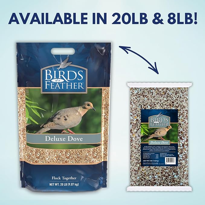 Birds of a Feather Deluxe Dove Food, Pigeon Food, Mourning Dove Outdoor Bird Seed, Dove Bird Seed, Comida para Palomas, Made in USA (20 Pound (Pack of 1))
