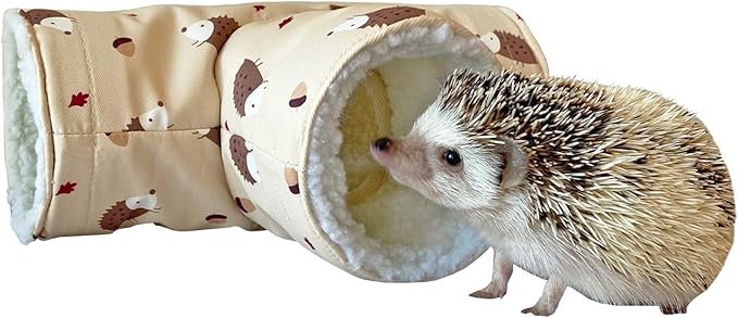 Handmade Fleece 3-Way Small Animal Tunnel Collapsible Pet Play Toy Tunnel Tube for Dwarf Rabbit Hamster Guinea Pig Toys Chinchilla Sugar Glider Hedgehog Hideout Cave (Beige)