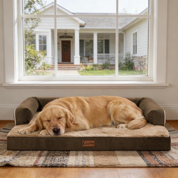 Orthopedic Dog Beds for Large Sized Dogs, Waterproof Egg Crate Foam Medium Dog Couch Beds for Crate 35x22Inch, Washable Pet Beds with Removable Cover and Nonskid Bottom, Brown