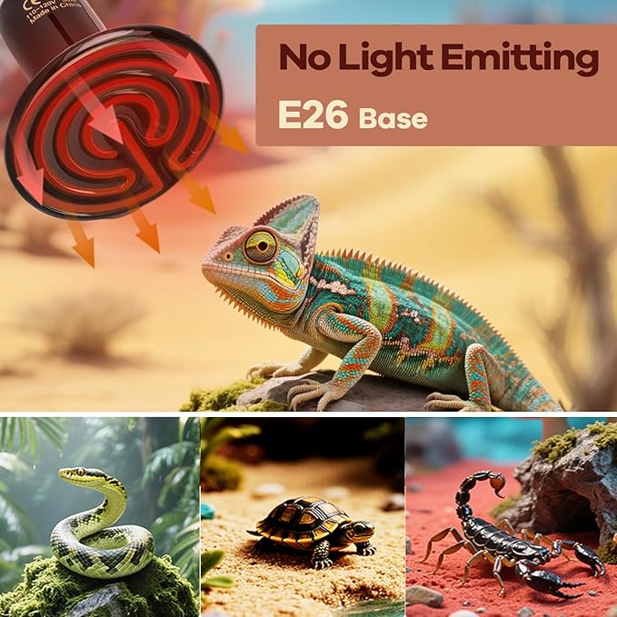Ceramic Reptile Heat Lamp Bulbs 75w 2pack E26 Base Ceramic Heat Emitter for Reptiles 75w Reptile Heat emitter Bulb, Suitable for Amphibian Ceramice Heat Lamp Bulbs for Chicken Coop Heater
