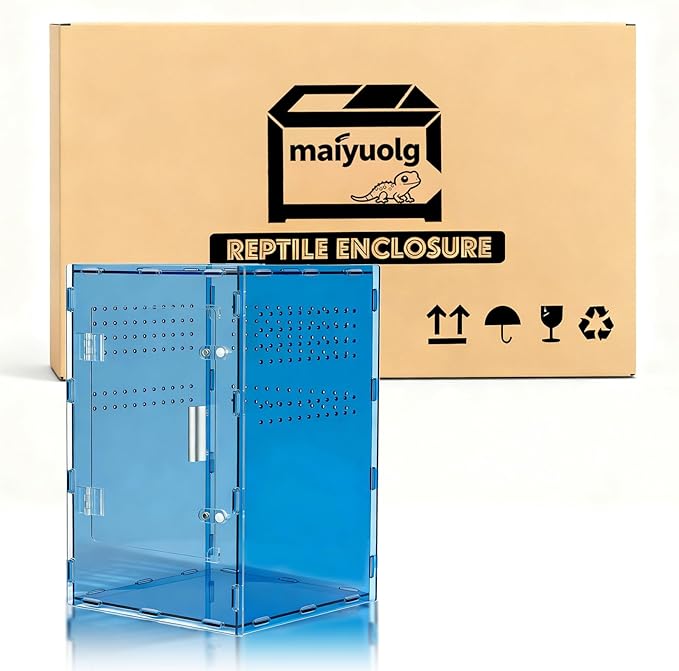 8x8x12 Acrylic Reptile Tank – Cyberpunk Blue Reptile Enclosure Terrarium Inspired by New Caledonia Rainforest – Color Habitat for Geckos & Small Reptiles