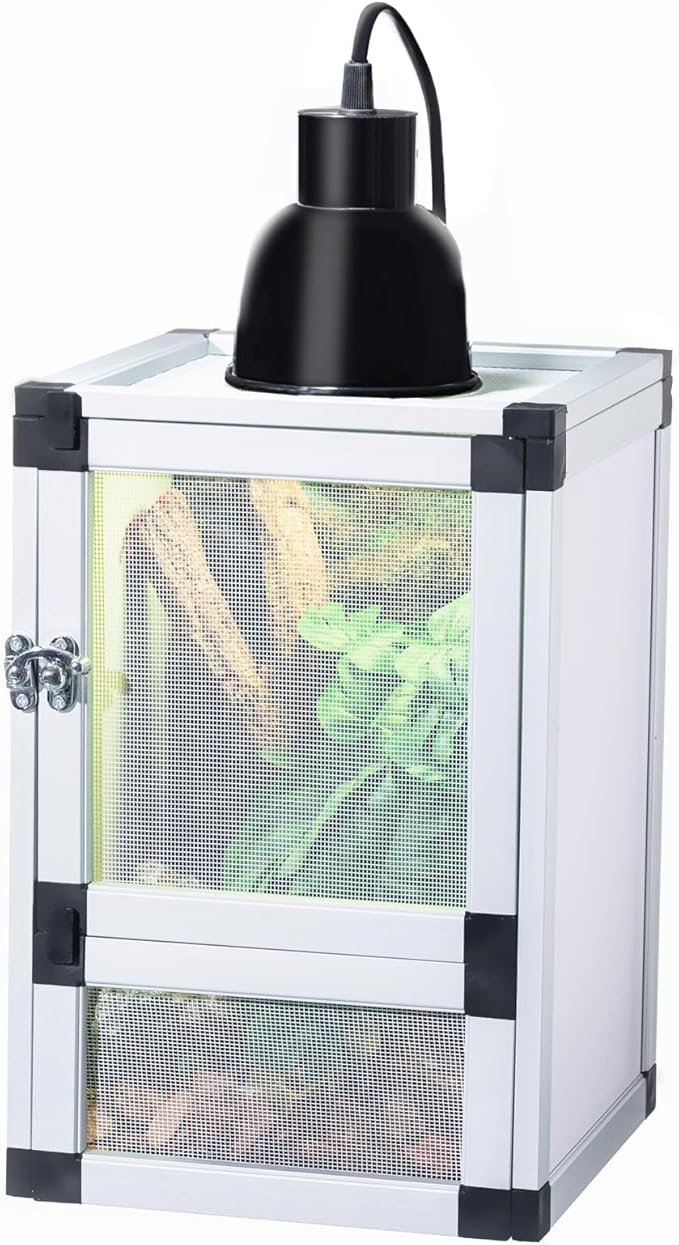 8x8x12 Inch Small Reptile Cage, Ventilated Hatching Habitat with Dual Screen & Acrylic Doors, Easy Assembly for Lizards, Frogs, Geckos