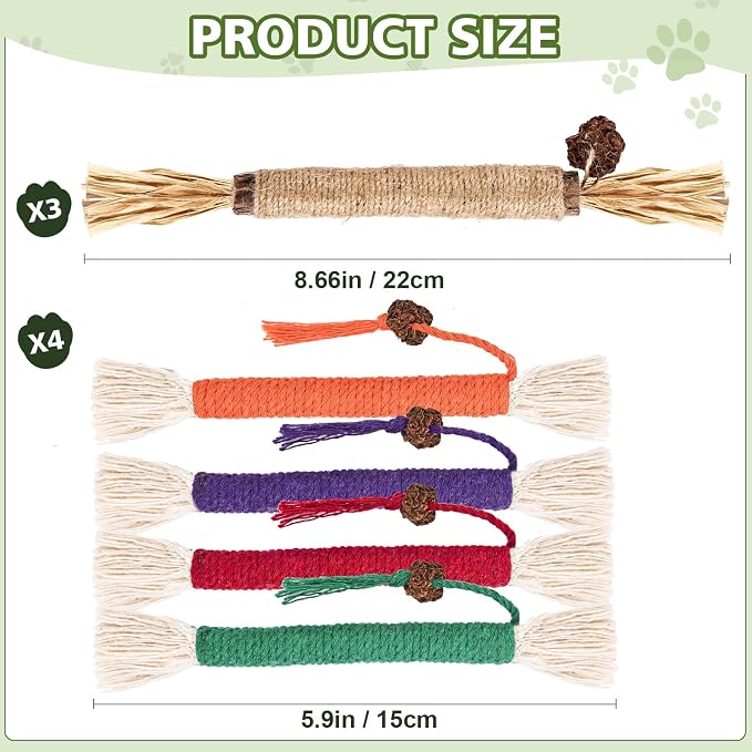 WOUSEDO 8 Pack Catnip Chew Toys for Cats, Cotton Sisal Rope Toys - Image 7
