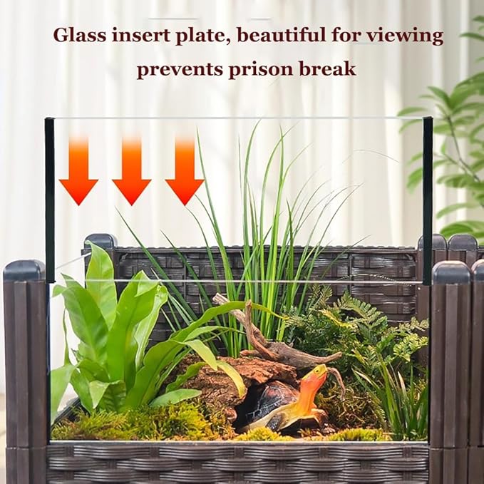 Tortoise Shallow Water Turtle Habitat, Home Turtle Breeding Box, Plant Planting Ecological Breeding Box, Drainage & Wheels – 47.2” Tortoise Habitat for Turtles, Lizards, Snakes & More