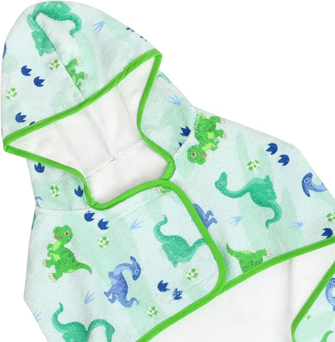 HDE Dog Bathrobe Super Absorbent Quick Drying Puppy Towel Wrap Coat Adjustable After Bath Robes with Hood for Dog Sizes S-XXL Cute Dinosaurs S