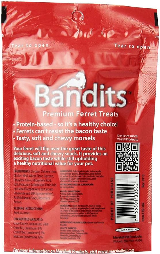 Marshall Bandits Ferret Treat Meaty Bacon 1.875lbs (10 x 3oz)