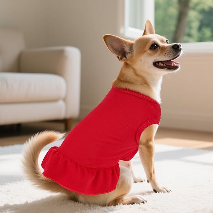 2 Pcs Dog Dress Cute Cat Skirt Solid Color Summer Clothes for Small Pet Dogs Cat (Black,Red, Large)