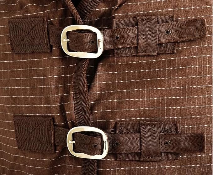Jeffers Equine Basic Canvas Horse Blanket, 81" – Water Resistant Turnout Blanket for Horses, Pony, Draft – Breathable, Adjustable Straps, Tail Flap, Shoulder Gussets, Barn Gear - Green Tan Check