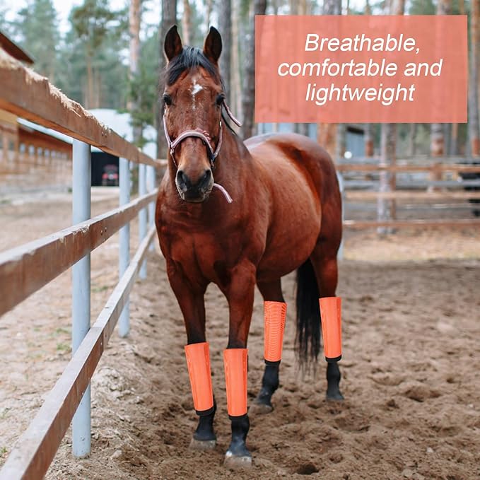 Set of 8 Mesh Fly Boots for Horse Breathable Mesh Horse Boots Protective Loose Wraps Adjustable for Preventing Legs Reduces Flies and Mosquitoes Bites(Orange, Pink,S)