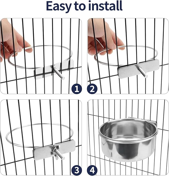 Bird Cage Feeder, Bird Feeder for Cage, 8 Pcs 10OZ Stainless Steel Parrot Food Water Bowls with Clamp Holder, Hanging Feeding Dish Cups for Cockatiel Parakeet Conure Budgie Lovebird Small Animal