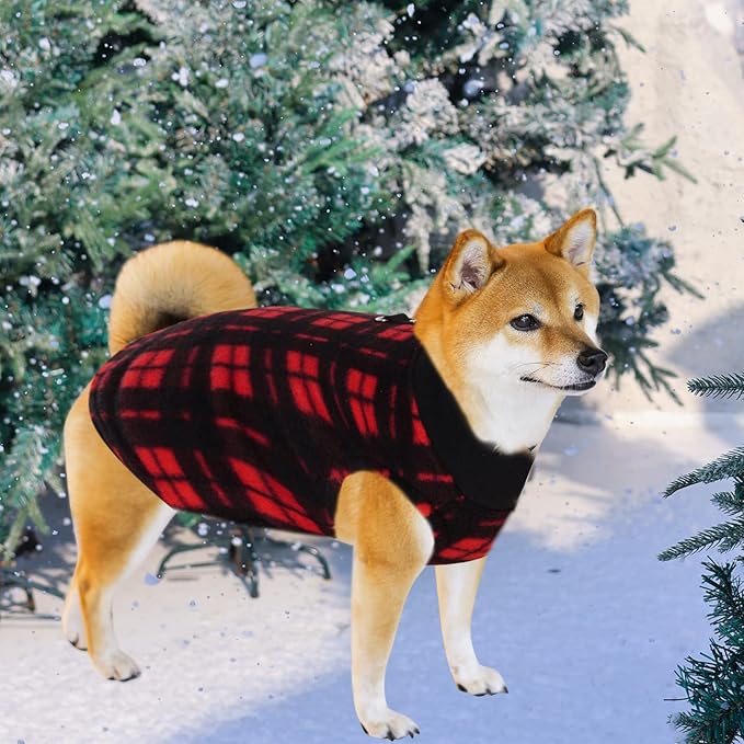 Rbenxia 4 Buffalo Plaid Dog Sweaters with Leash Ring Soft Fleece Vest Pullover Warm Jacket Pet Clothes Winter Outfits for Small Puppy Cat Pets (Large)