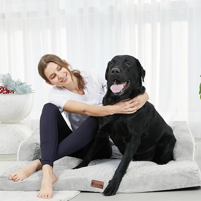 Orthopedic Dog Beds for Large Sized Dogs, Waterproof Egg Crate Foam Medium Dog Couch Beds for Crate 35x22Inch, Washable Pet Beds with Removable Cover and Nonskid Bottom, Grey White