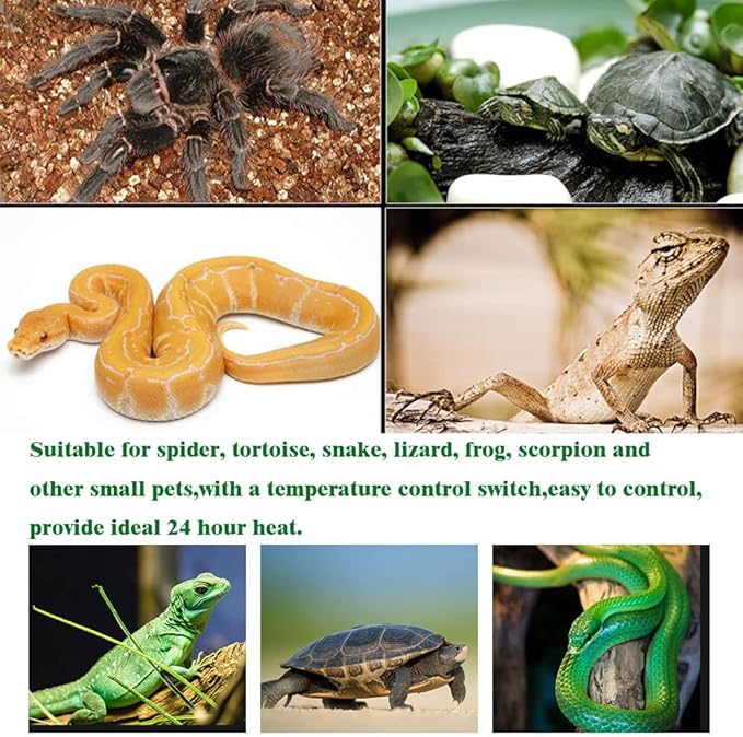 5W Reptile Heating Mat 5.9 Inch *5.5 Inch 110v -- Reptile Heat Pad with Temperature Adjustment, Terrarium Heat Mats, Safety Reptile Heat Mat for Turtle, Tortoise, Snakes, Lizard, Gecko Hermit Crab