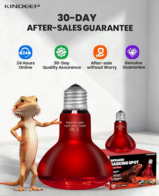 KINDEEP Infrared Heat Lamp Bulbs: 100W Reptile Heat Light 2 Pack - Red Basking Spot Light Bulbs Reptile Heating lamp for Lizard Bearded Dragon Turtle Snake Leopard Gecko Tortoise Chickens