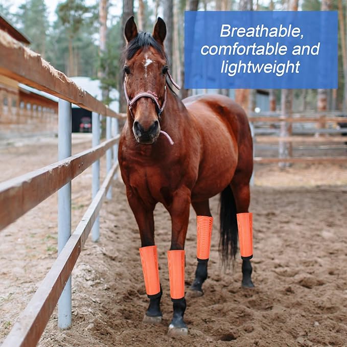 Set of 8 Mesh Fly Boots for Horse Breathable Mesh Horse Boots Protective Loose Wraps Adjustable for Preventing Legs Reduces Flies and Mosquitoes Bites(Blue, Orange,Yearling)