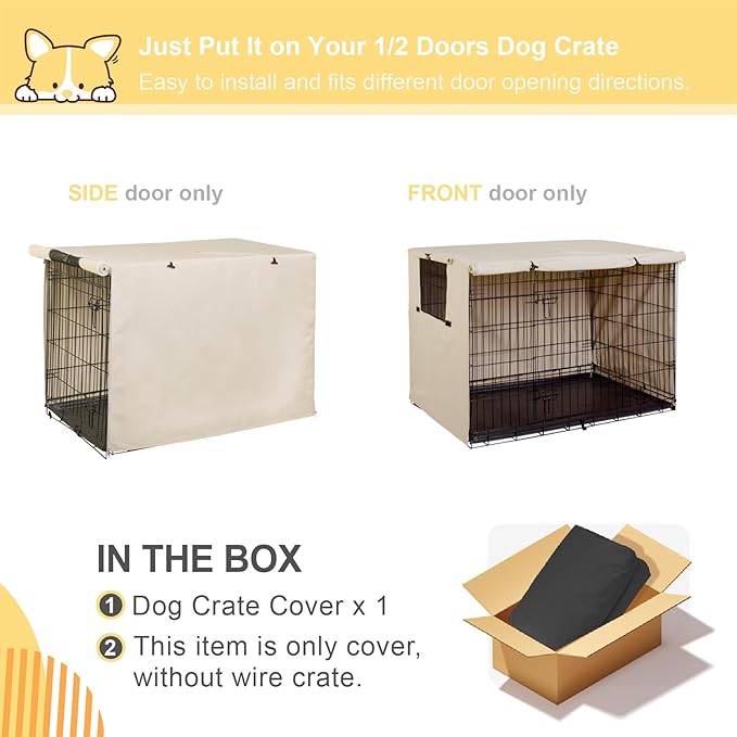 Explore Land Dog Crate Cover Heavy Duty Polyester Pet Kennel Sunshade Universal Fit for 18 inches Wire Cage (Tan)