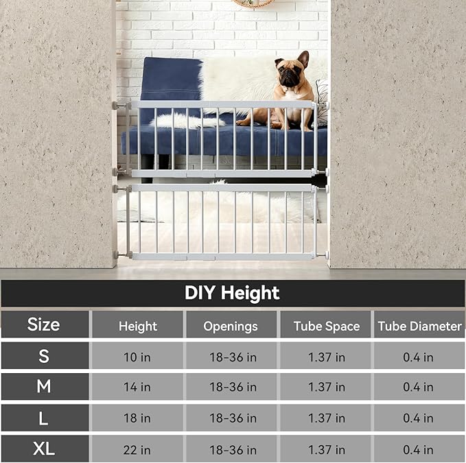 Short Dog Gate Indoor - MOOECKOM 10" Tall Small Dog Gate 18"-36'' Width Expandable, Easily Step Over Pet Gate with 2 Extension Kits - Pressure Mounted for Doorways Stairs.