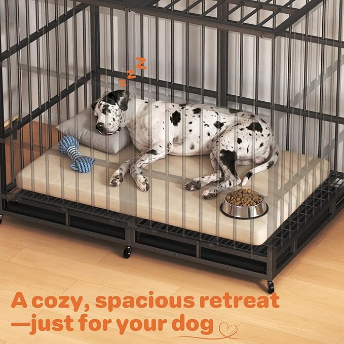 54 in Heavy Duty Dog Crate for Large Dogs, Dog Kennel Indoor with Removable Tray and Lockable Wheels, Easy to Clean, XL Dog Cage for Large and Medium Dogs