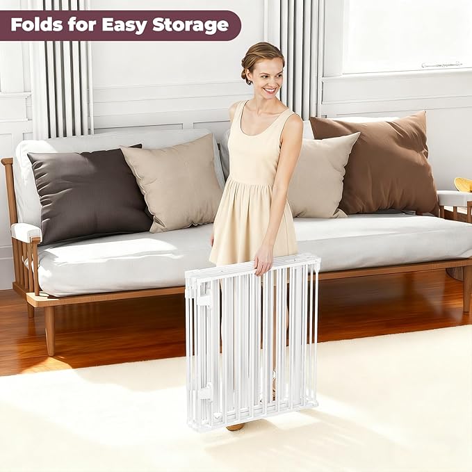 144" Extra Wide Baby Gate with Door, Configurable 6 Panels Baby Fence, Fireplace Gate with Anti-Trip Pedal, Family Essentials Safety Gate for Child Dogs Pets, 28'' Tall White